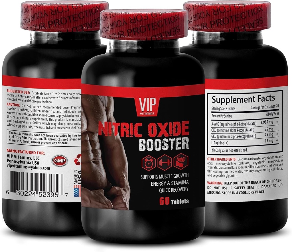 Performance nitric oxide complex - NITRIC OXIDE PRE WORKOUT 2400MG - nitric oxide booster pre workout, AAKG for workout stamina, OKG nitric oxide, GKG for endurance athletes 1 Bottle 60 Tablets