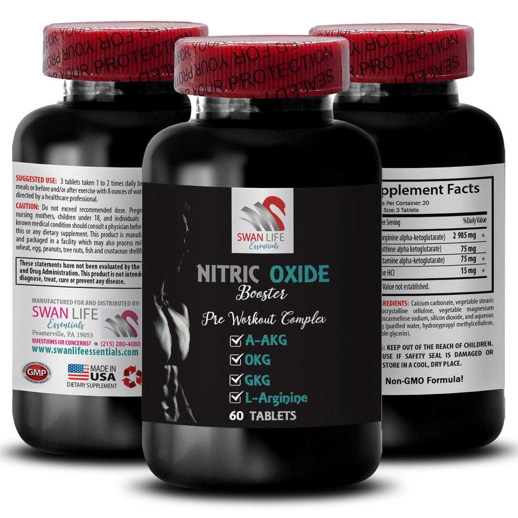 Nitric oxide supplements for men - NITRIC OXIDE BOOSTER - physical activity, training support, energy formula, muscle recovery, power booster, fitness focus, strength formula 1 Bottle 60 Tablets