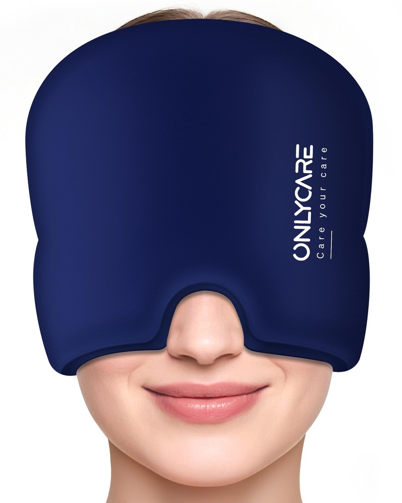 ONLYCARE Migraine Relief Cap, Upgraded Headache Relief Cap with Odorless Reusable Gel Head Wrap, Soothing Face Ice Pack Mask Products with Hot & Cold Therapy for Tension, Stress, Hangover & Puffy Eyes