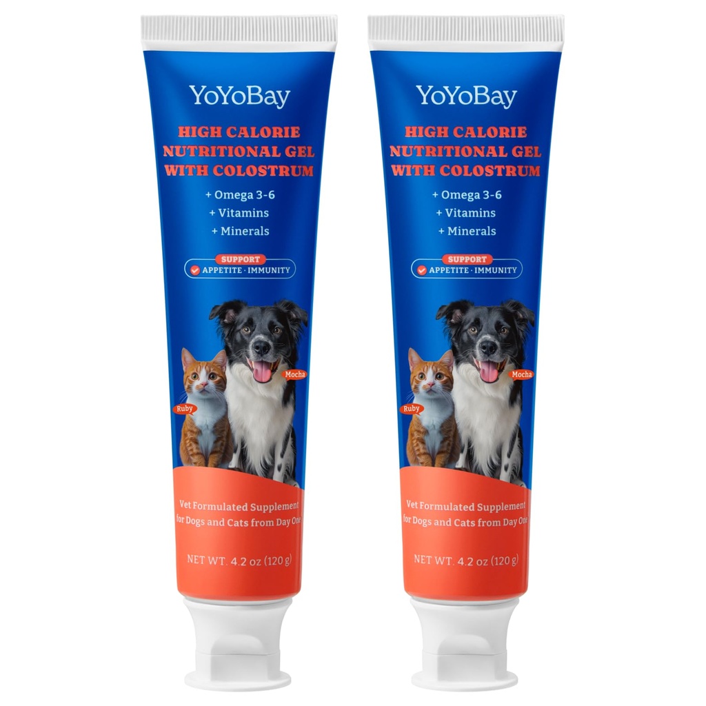 2 Pack Colostrum Nutritional Gel for Dog & Cat - High Calorie Supplement for Senior Dogs Cats, Stimulate Appetite for Cats, Immune Support, Dog Cat Weight Gainer, Elderly Pets Supplement