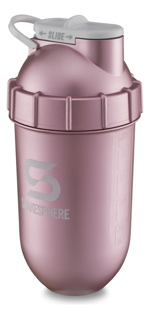 SHAKESPHERE Shaker Bottle - 24oz Leak Proof Protein Shaker Bottle for Pre Workout, Smoothie, and Powder Drink Mixes, No-Blade Mixer for Gym, BPA-Free, Easy Clean & Easy to Carry (Rose Gold)
