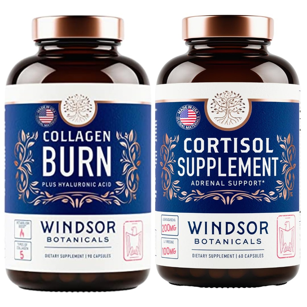 WINDSOR BOTANICALS Cortisol Blocker and Multi Collagen Burn - Beauty and Mood Support Bundle