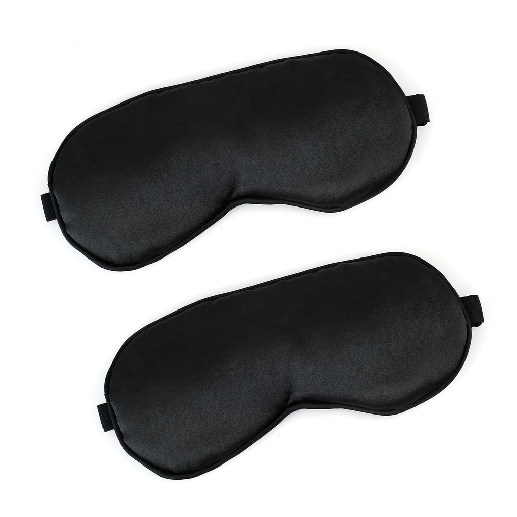 2 PCS Black Satin Sleep Masks, Adjustable Silk Eye Mask for Sleeping, Blind Folds Soft Breathable Blindfold for Adults Couples Play Party Games Airplane Travel Essentials Eye Covers Patches Night Mask