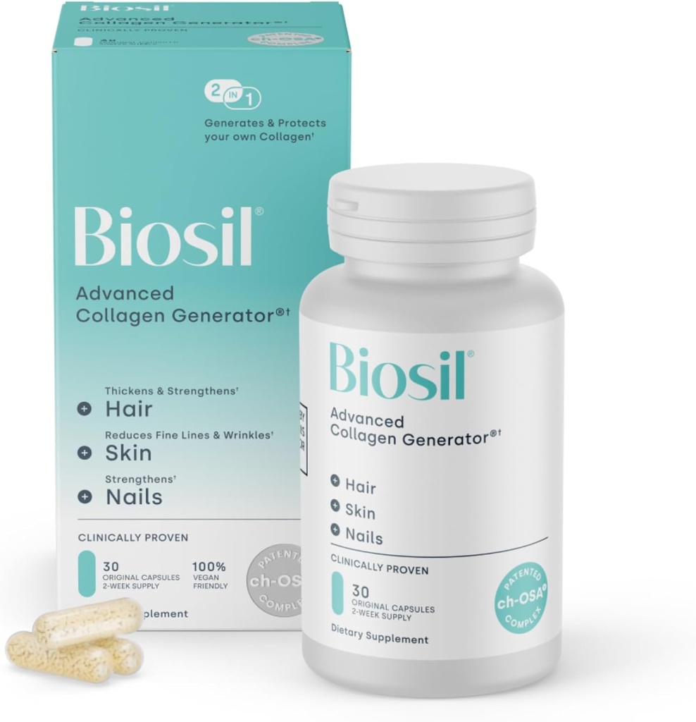 Biosil Collagen Booster Supplement - 30 Original Capsules - Patented ch-OSA Activator for Skin, Hair, Nails & Joints - Supports Natural Production - 15-Day Supply