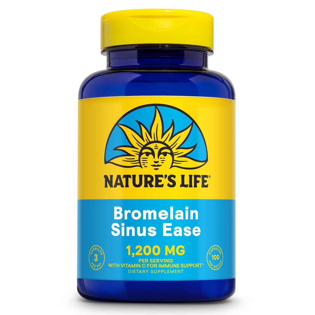 Nature's Life Bromelain Sinus Ease 1200mg - Immune Support Supplement w/Vitamin C, Plus Quercetin - Immune Health, Digestive Health and Joint Support Supplement - Vegan, 60-Day Guarantee, 33 Servings