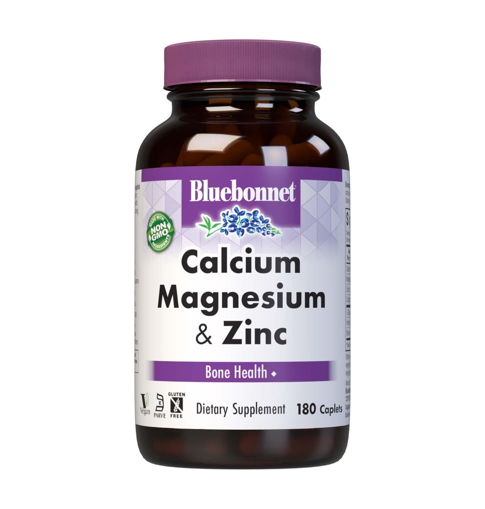 Bluebonnet Nutrition Calcium Magnesium Zinc Strong Bones Supplement with L-Glutamic Acid, Horsetail & Boron - Non-GMO, Vegan, Gluten-Free Magnesium Complex for Women & Men - 180 Caplets