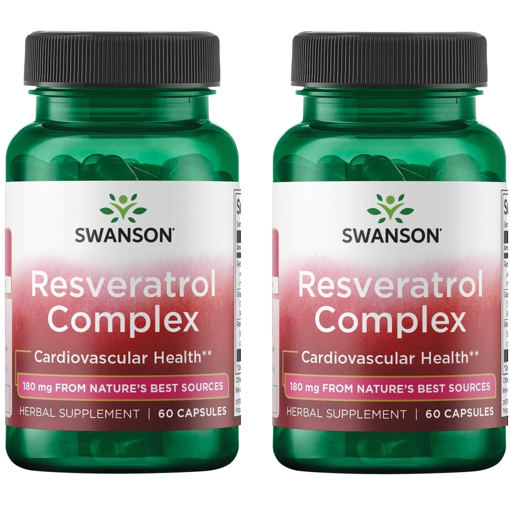 Swanson Resveratrol Complex - Herbal Supplement Promoting Cardiovascular Health & Protection - Natural Formula Promoting Natural Health & Wellness - (60 Capsules) (2 Pack)