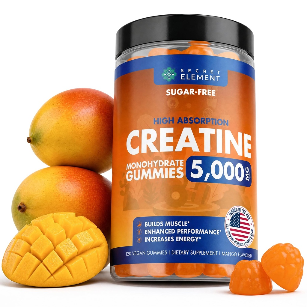 Creatine Monohydrate Sugar Free Vegan Gummies, Mango Flavor, 120 Ct