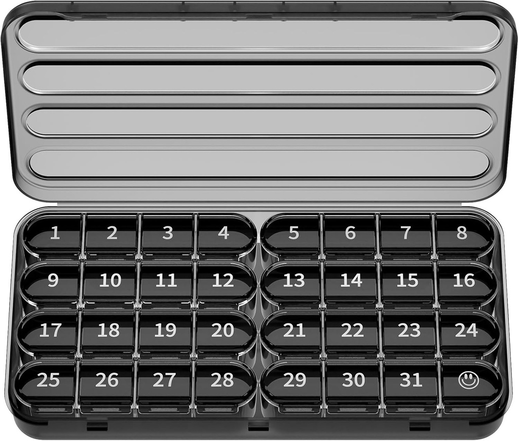 Zoksi Monthly Pill Organizer 1 Times a Day, 30 Day Pill Box Organizer,One Month Pill Case for Travel, 31 Day Daily Medcine Container for Vitamins, Supplement & Medication(Black)