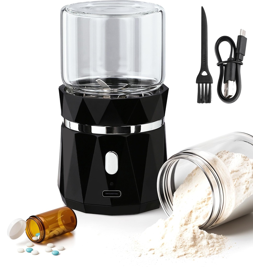Electric Pill Crusher Grinder - Fine Powder Automatic Grinder to Pulverize Multiple Pills Small Large Medication for Elderly & Pets - Portable Cordless Crusher for Vitamin Medicine Tablets