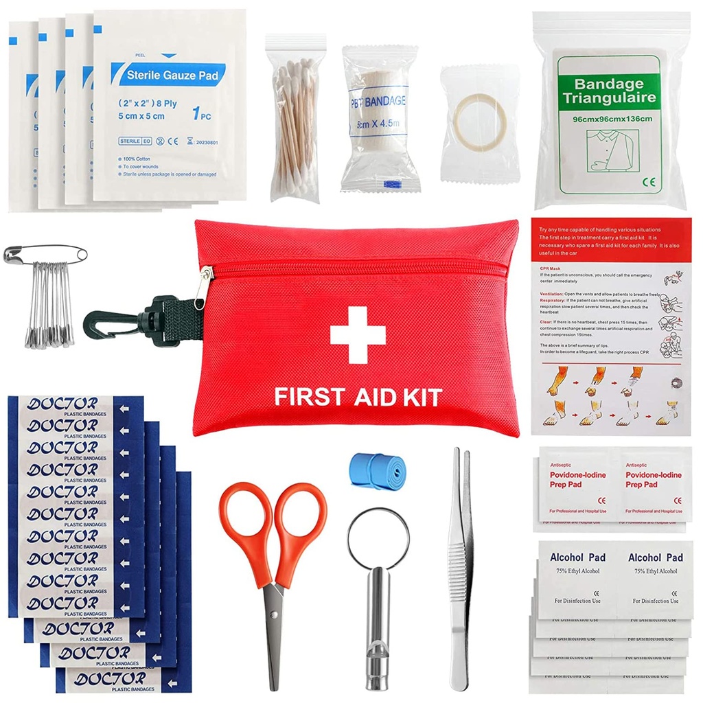 First Aid Kit - 97 Piece - Small Travel First Aid Kit, Ideal for Cars, Schools, Sports, Homes, Travel, Camping, Hiking