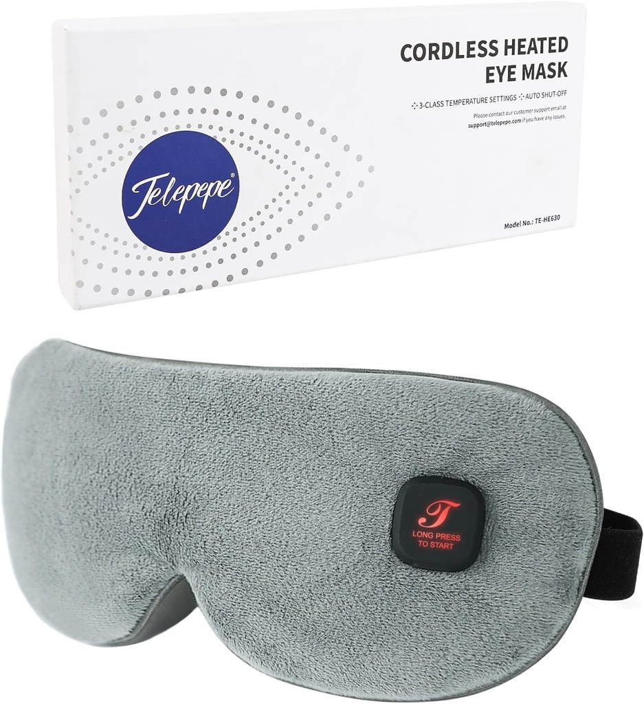 Heated Eye Mask, Cordless Warm Eye Compress for Dry Eyes, Blepharitis, Light Blocking Heat Eye Mask for Men Women, 1000mAh Rechargeable Battery and Washable Cover (Grey)