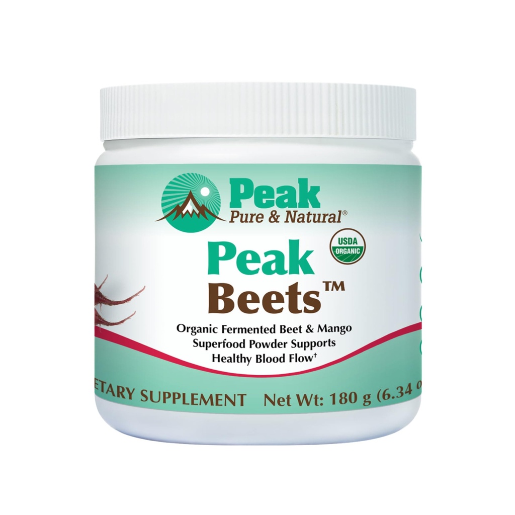 Peak Pure & Natural Peak Organic Fermented Beets - Organic Fermented Beet Powder Superfood Drink Powder - Nitric Oxide Supplement Support for Normal Blood Pressure
