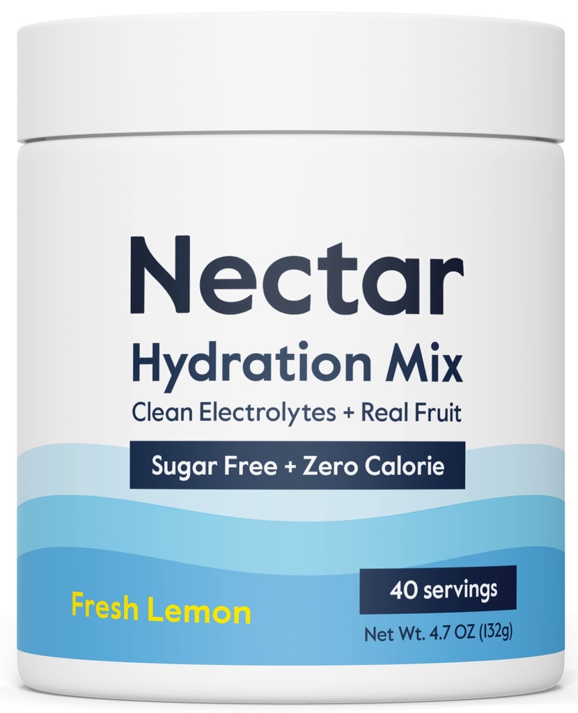 Nectar Sugar Free Electrolytes Powder - Organic Fruit No Sugar or Calories - Hydration Powder for Dehydration Relief and Rapid Rehydration - Keto and Paleo (Lemon 40 Serving Tub)