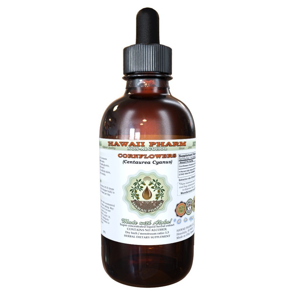 Hawaii Pharm Cornflower Alcohol-Free Liquid Extract, Cornflower (Centaurea Cyanus) Dried Flower Glycerite Natural Herbal Supplement 4 oz