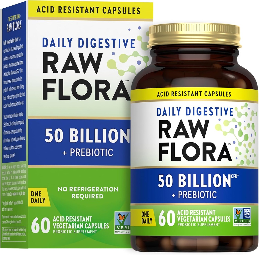 Nature's Truth Raw Flora Probiotic with Prebiotics | 50 Billion CFU | Daily Digestive Capsules | Vegetarian & Gluten Free Supplement for Men and Women