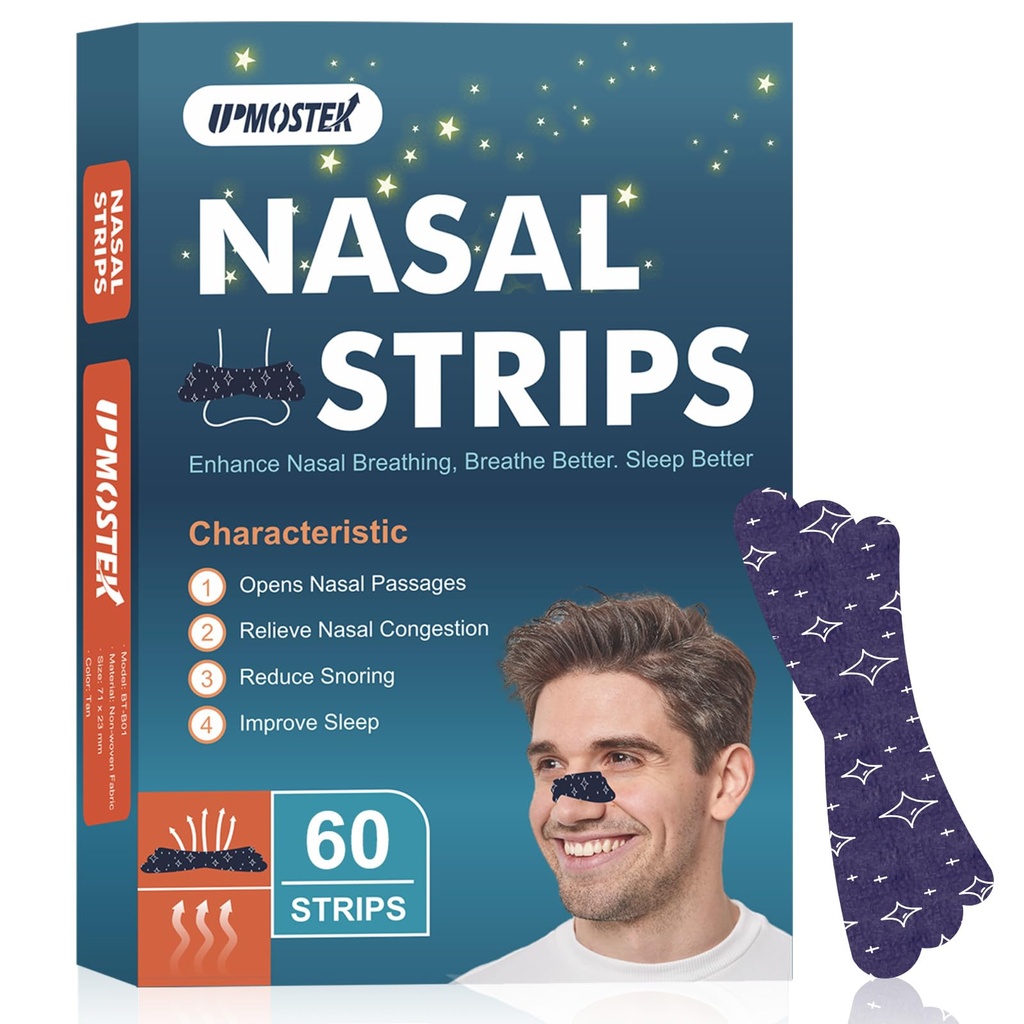 Nasal Strips for Snoring - Extra Strength Nose Strips for Breathing - Nose Tape for Sport, Work and Sleep - Anti Snoring Strips Help Stop Snoring (Blue-60 PCS)
