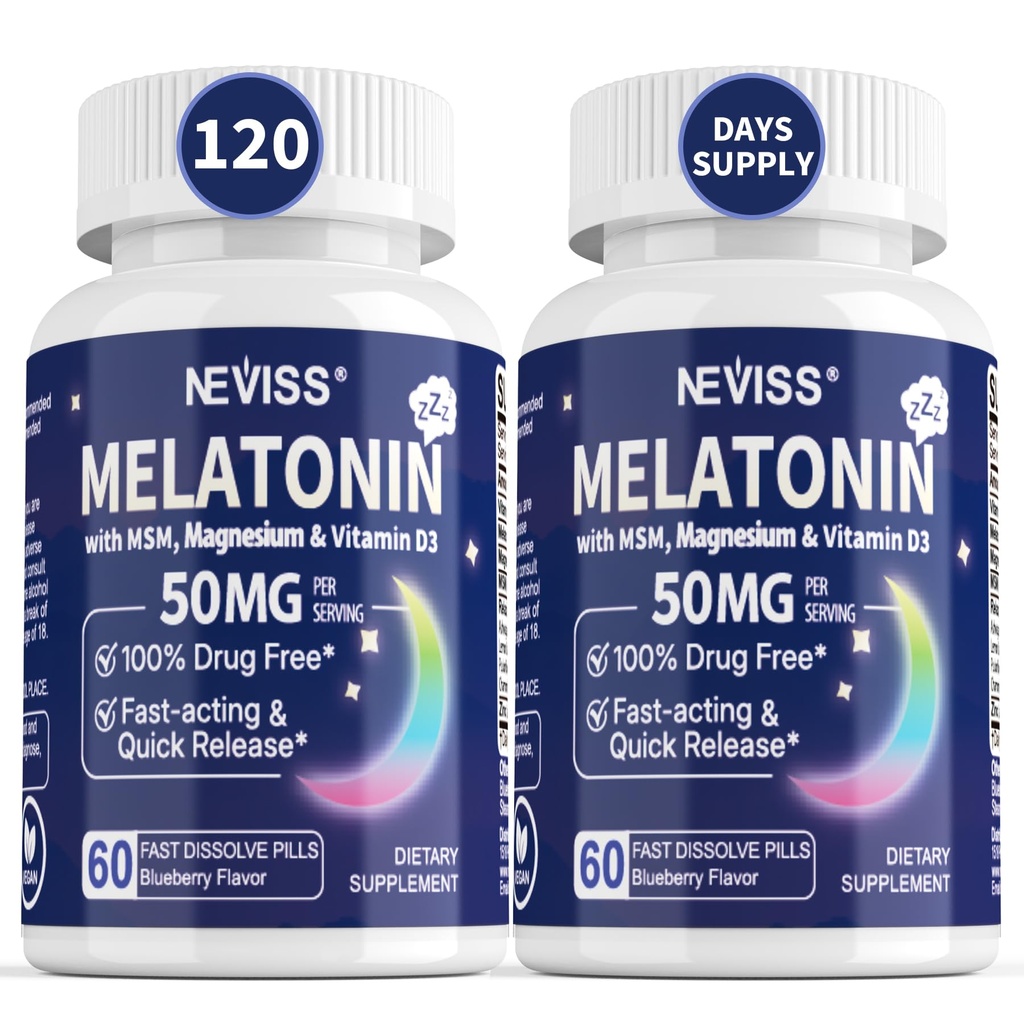 Melatonin 50mg Extra Strength Fast Dissolve Tablets with Magnesium, 120Cts