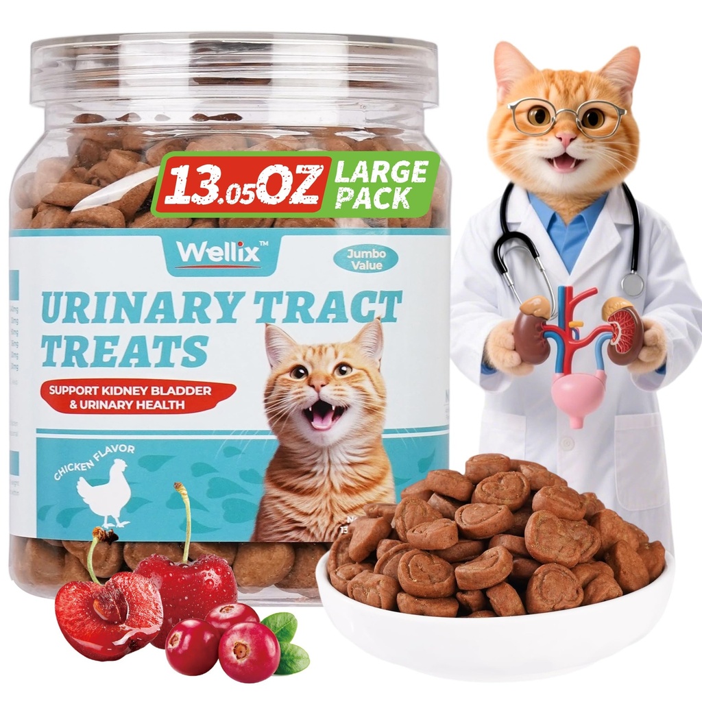 Wellix 13.5oz Urinary Tract Health Supplement Cat Treats for Indoor Cats - Chicken Flavor Kitten Snacks for Support Kidney Bladder & Urinary Health Cat Training Biscuits - Add Dandelion & Cranberry