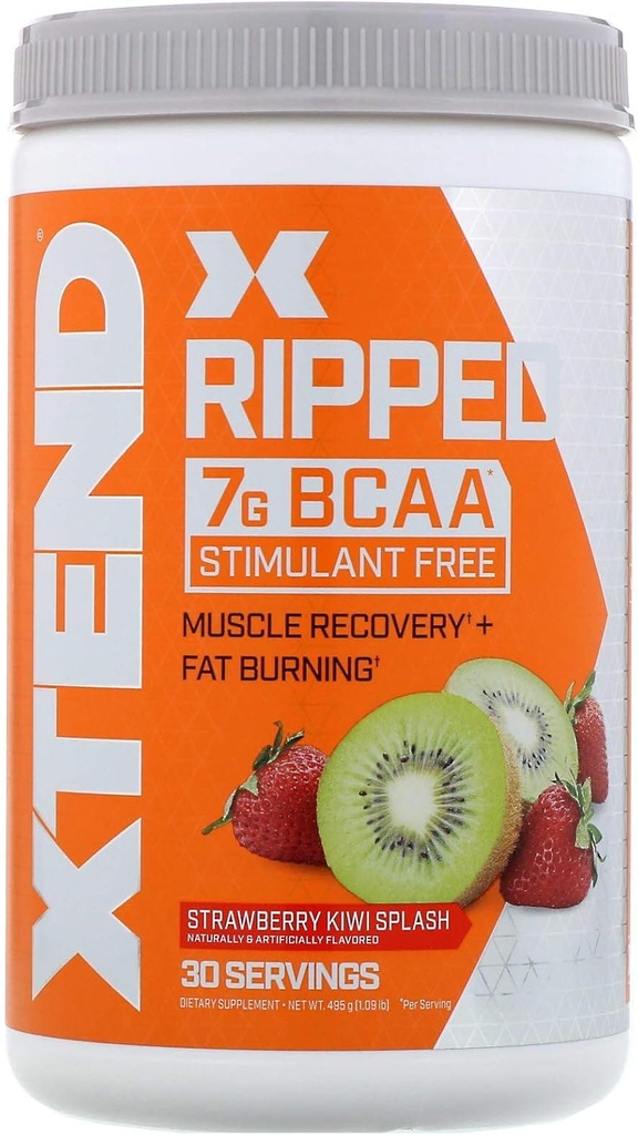 Xtend Ripped BCAA Powder Strawberry Kiwi | Cutting Formula + Sugar Free Post Workout Muscle Recovery Drink with Amino Acids | 7g BCAAs for Men & Women | 30 Servings