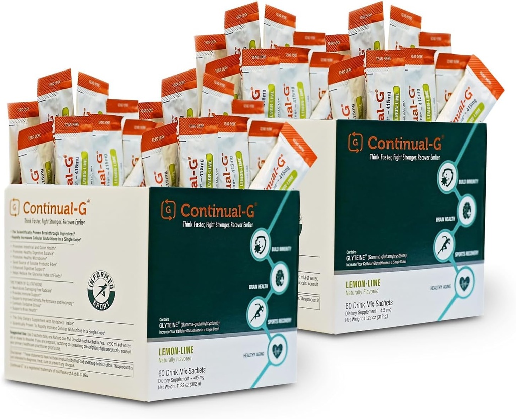 CONTINUAL - G Powder - Clinically Proven Cellular Glutathione Precursor | Benefit of Glyteine & Sunfiber | Immune Support, Master Antioxidant, Detox, Brain Health & Skin Care | 120 Sachets