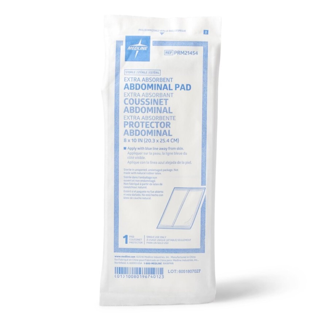 Medline Essentials Sterile Abdominal Pad - Single ABD Pad for Heavy Drainage Wounds - Highly Absorbent Cellulose Core - Sealed Edges - 1 Count