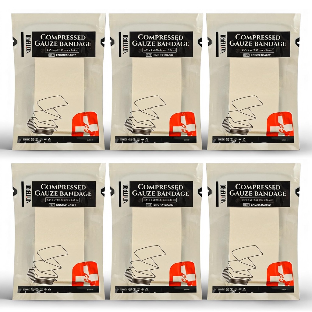6 Pcs Z-Folded Sterile Compressed Gauze, 4.5" x 4.1'‘ Yards - 100% Cotton Medical Gauze Trauma Pad for Emergency Wound Dressing, Bleed Stop, Trauma Kit & First Aid Kit Refill (6Pcs)
