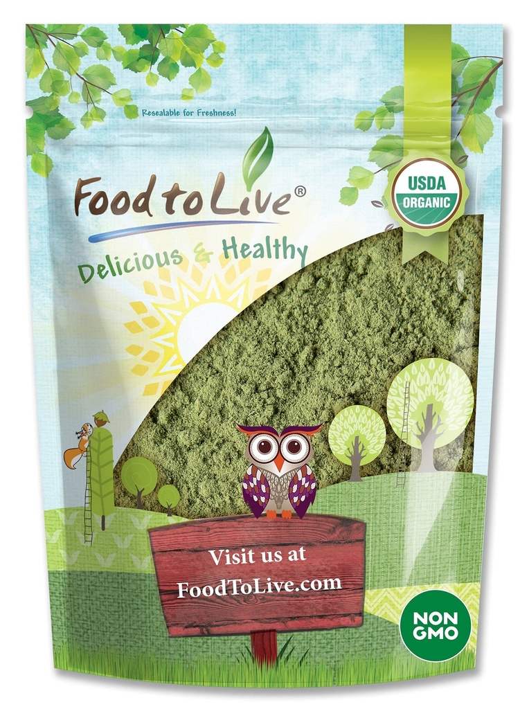 Food to Live Organic Alfalfa Powder, 8 Ounces - Non-GMO, Made from Raw Dried Whole Young Leaves, Vegan, Bulk, Great for Baking, Juices, Smoothies, Shakes, Tea, Drinks. for Dietary Fiber and Protein