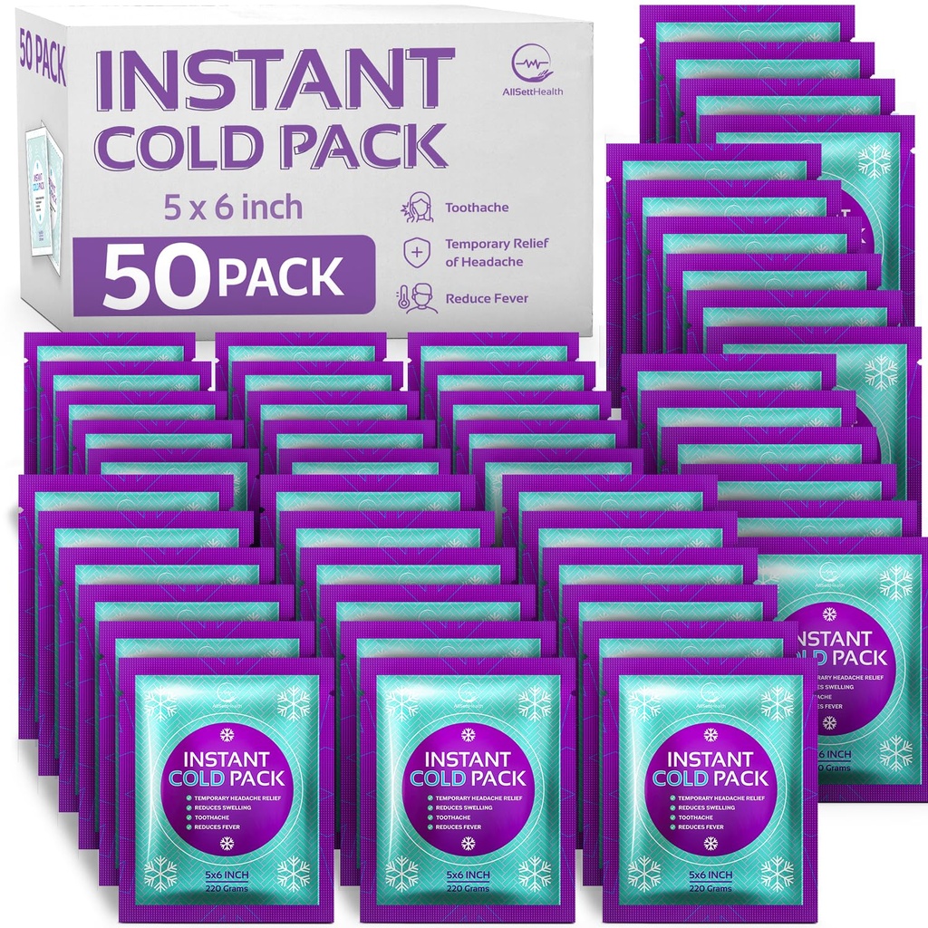 Bulk 50 Pack Instant Ice Packs for Injuries, Disposable Cold Packs