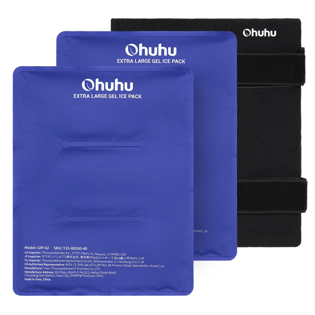 Ohuhu 2 Pack Ice Pack with Wrap X-Large 14"x11" Hot Cold Injuries Reusable