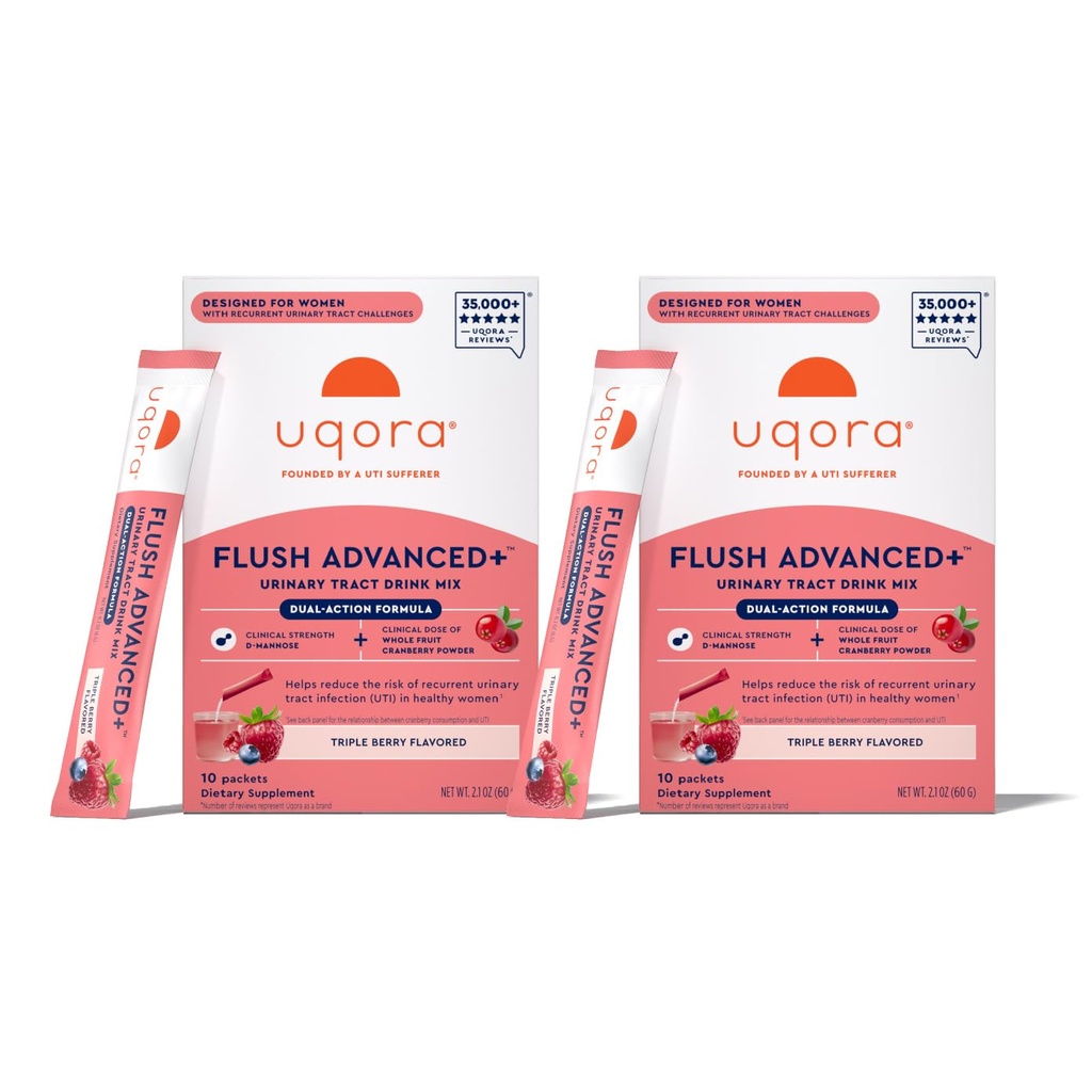 Uqora Flush Advanced+ UTI Support, Triple Berry, 20 Packets (2 Pack)