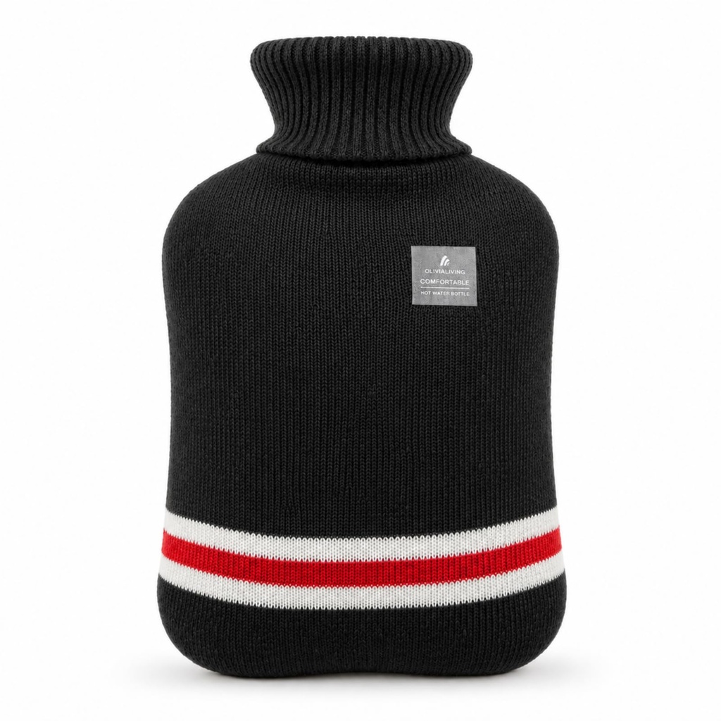 Hot Water Bottle with Classic Striped Cover, 2L Hot Water Bag for Menstrual Cramps, Neck and Shoulder Pain Relief, Hot and Cold Therapies, Hand Feet Warmer