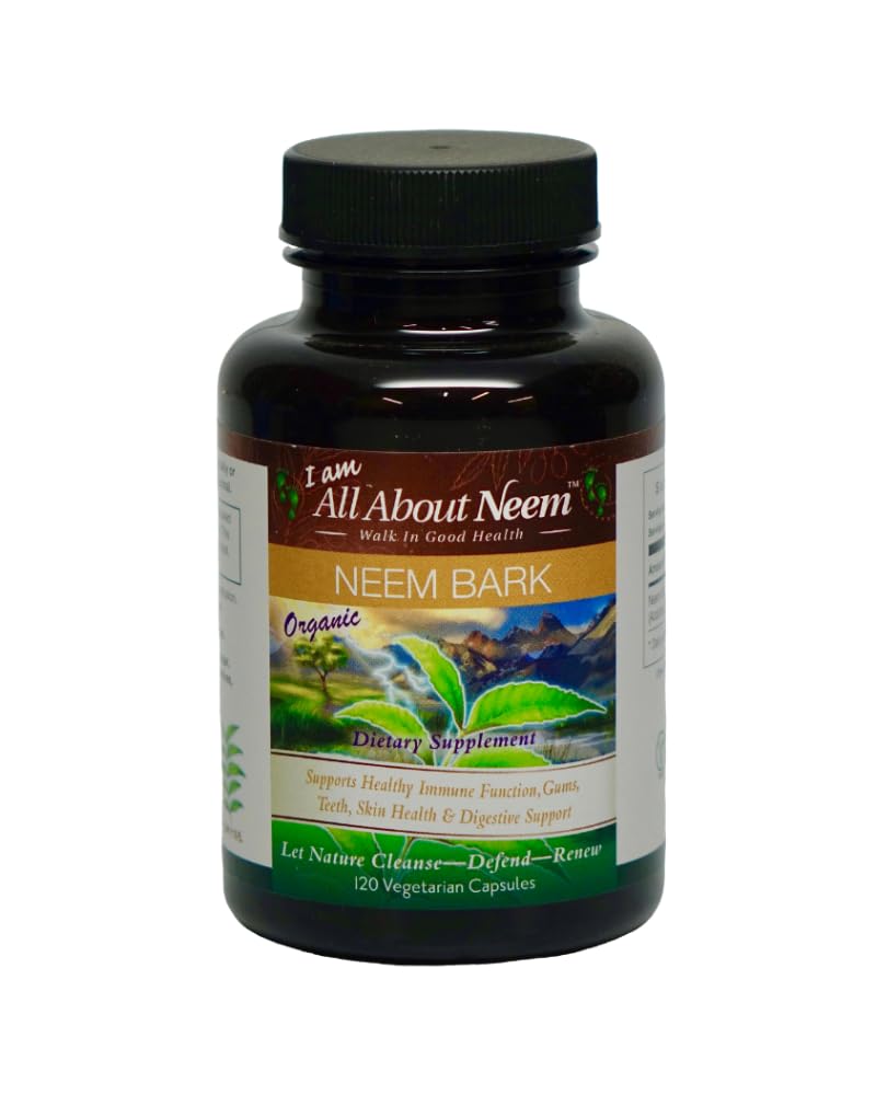 Neem Bark Capsules 400 mg Organic Fresh Ground Neem Bark Powder Grown in America 120 Count & Made in USA Vegan