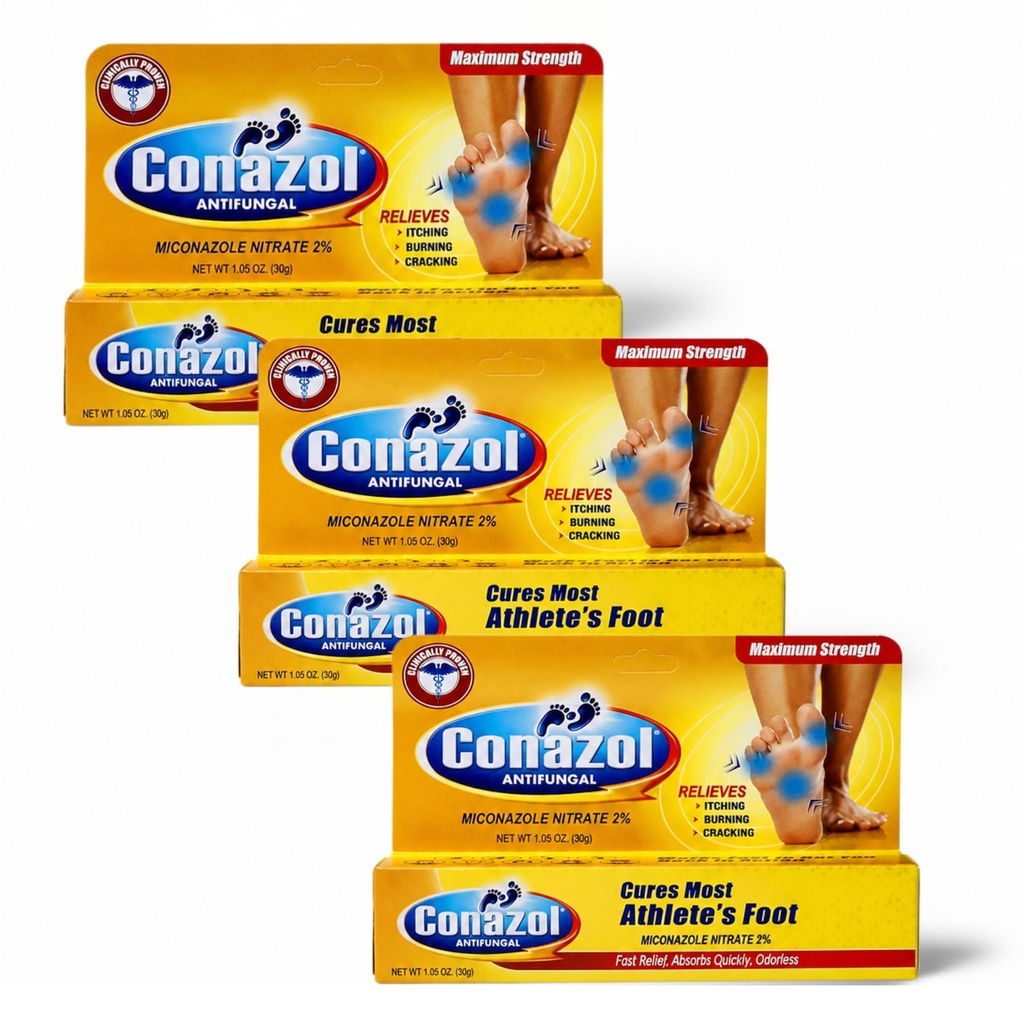 Conazol Maximum Strength, Athlete's Foot, Helps Relieve Itching, Burning, Cracking Feet, 1.05 Oz, 3 Pack