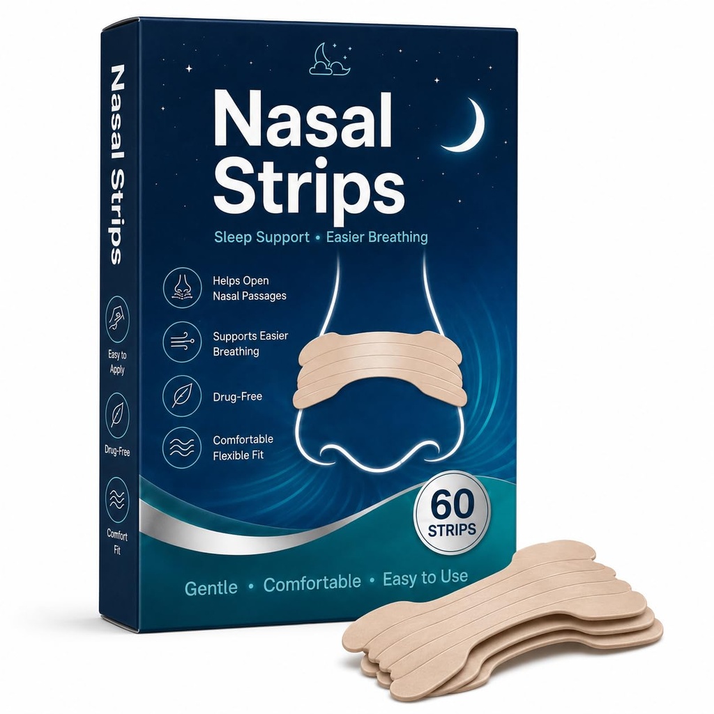 Nasal Strips for Adults, 60 Count Flexible Adhesive for Nighttime