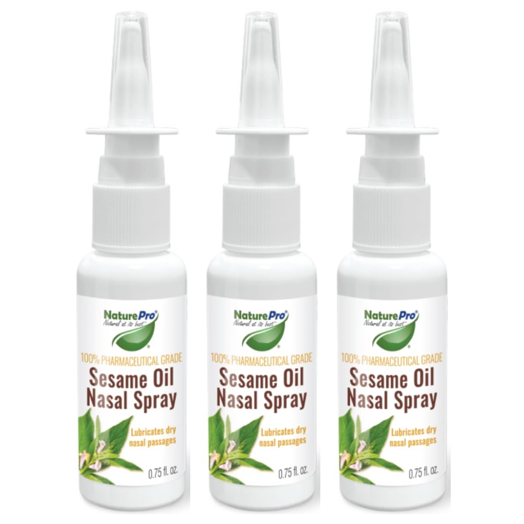 3 Pack All-Natural Nasal Moisturizer Spray with 100% Pharmaceutical Grade Sesame Oil 0.75fl. to Soothe & Moisturize Dry Nose, Organic Nasal Lubricant & Decongestant for Dry Nose Relief