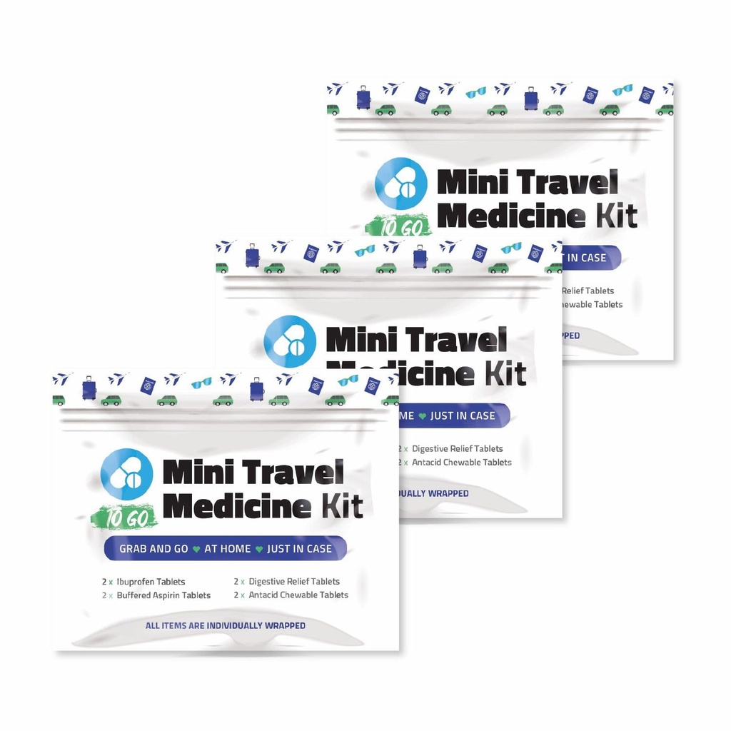 Mini Travel Medicine Kit – Individual Packets of Ibuprofen, Aspirin, Antacid & Digestive Relief – Essential Meds for Headaches, Stomach Aches & Everyday Relief – Great for Purse, Bag or Car (3)