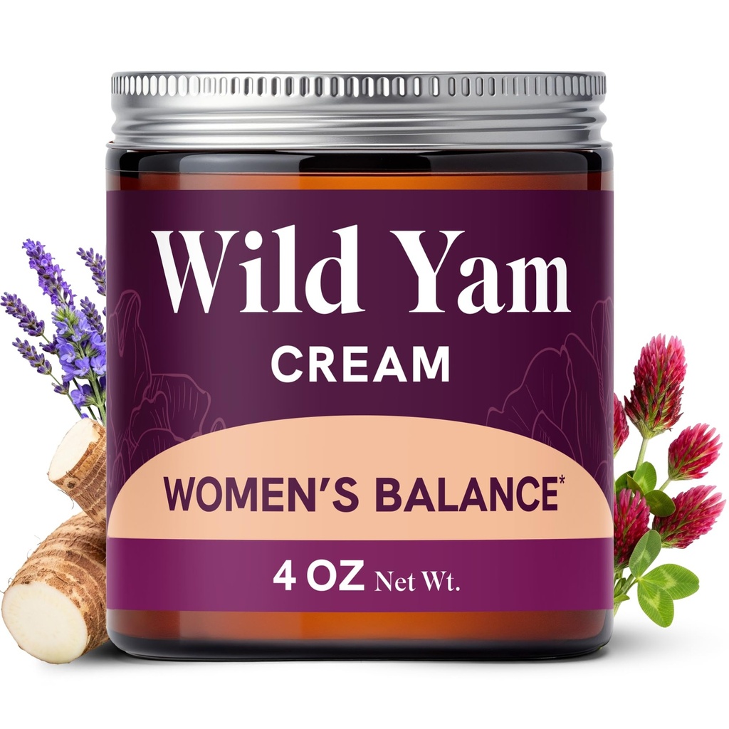 Wild Yam Cream for Hormone Balance | 3450mg Wild Yam for Herbal Menopause & PMS Support | Enriched with Vitex, Black Cohosh, Lavender & More | Estrogen & Progesterone Free Balancing Cream | 4 Oz.