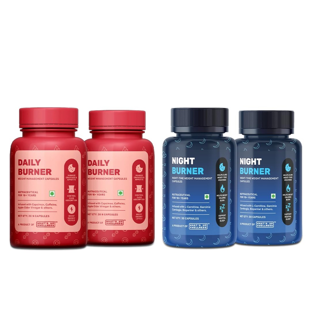 What’s Up Wellness Daily + Night Burner Combo | GLP1 for Weight Loss, Boosts Metabolism and Curbs Cravings | 24-Hour Weight Management | Burn Fat Day & Night | Pack of 2