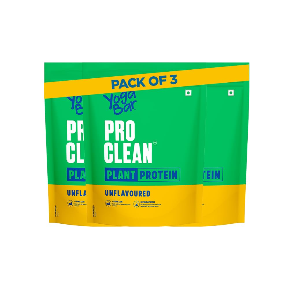 Yogabar Pro Clean Plant Protein | Unflavoured | 28g Protein per Serving | Clean & Natural Plant Blend | Vegan, No Added Sugar, Gluten-Free | 500g (Pack of 3)