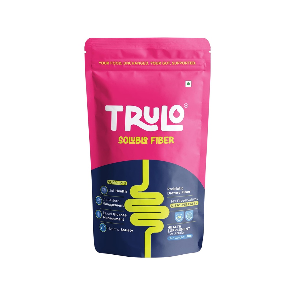 Trulo Prebiotic Fiber Supplement Powder – Sunfiber® PHGG | Supports Gut Health, Digestion, Blood Sugar & Cholesterol | Diabetic Friendly | Gluten-Free, Low GI – 120g