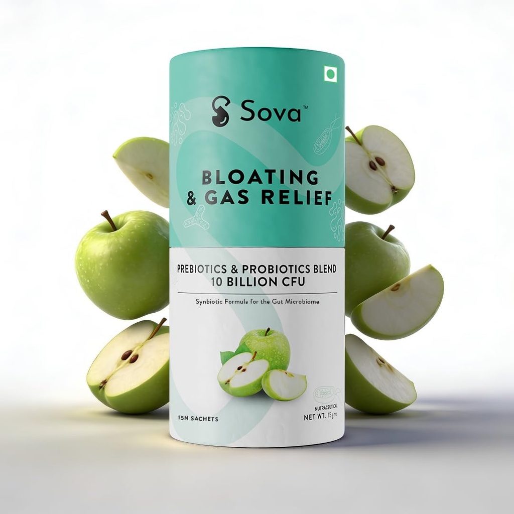 Sova Pop To Debloat Powder Prevent Gassiness, Bloating & Discomfort with 10 Billion CFUs for Healthy Digestion | Clinically Researched Prebiotics, Probiotics & Digestive Enzymes | 15 Sachets