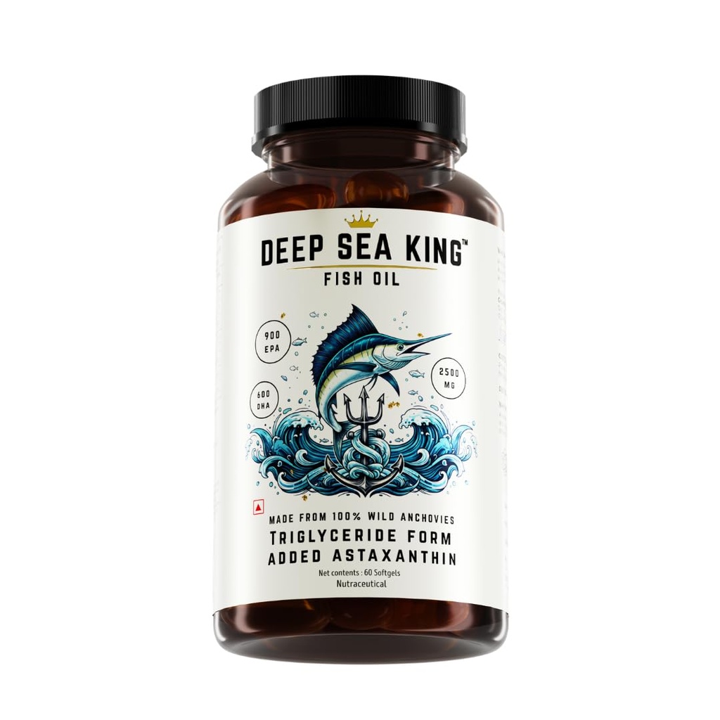 Deep Sea King - 100% Anchovies Fishoil + 10mg Astaxanthin | 900 EPA 600 DHA | 30 Day Supply