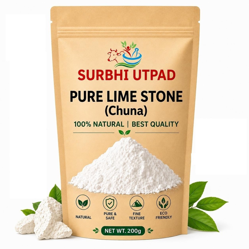 SURBHI UTPAD Chuna Powder, Food-Grade Purified Calcium Carbonate, 100% Pure Edible, Airtight Moisture-Proof Pack, 200G