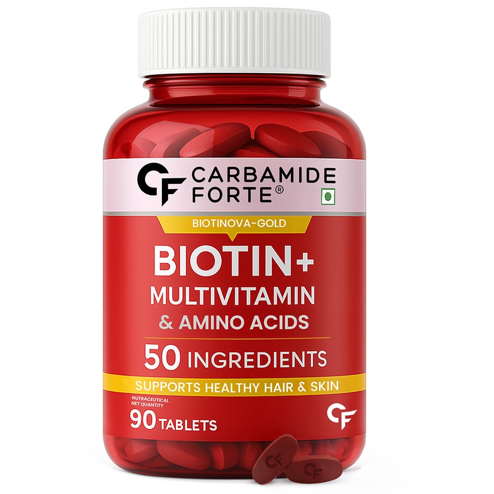 Carbamide Forte Biotin Tablets for Hair Growth | Biotin Supplement with 50 Multivitamin Ingredients for Women & Men | Hair Supplements for Women & Men | Hair Growth Tablets - 90