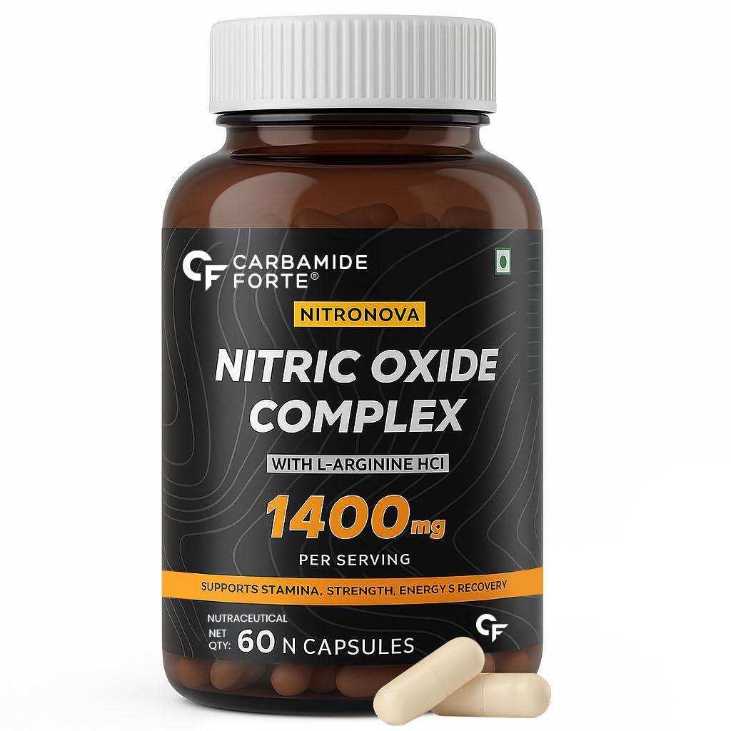 Carbamide Forte Nitric Oxide Supplement for Adults 1200mg with L-Arginine HCL, AAKG, L Citrulline Malate, Beet Root Extract & Caffeine,Veg Capsules 60 Count