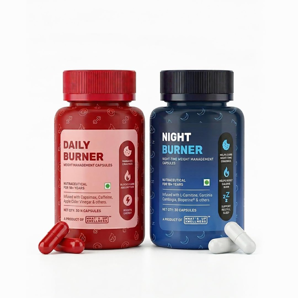 What’s Up Wellness Daily + Night Burner Combo | 24-Hour Weight Management | Burn Fat Day & Night | Craving Control & Sleep Support