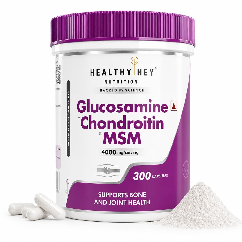 HealthyHey Nutrition Double Strength Glucosamine Chondroitin and MSM for Cartilage; Joint and Bone 300 Capsules