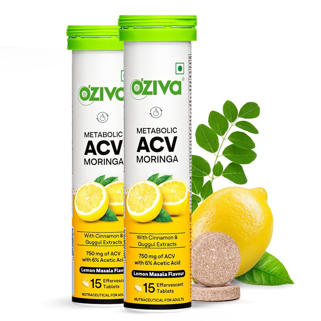 OZiva ACV Moringa Apple Cider Vinegar Tablets, Lemon Masala, Pack of 2