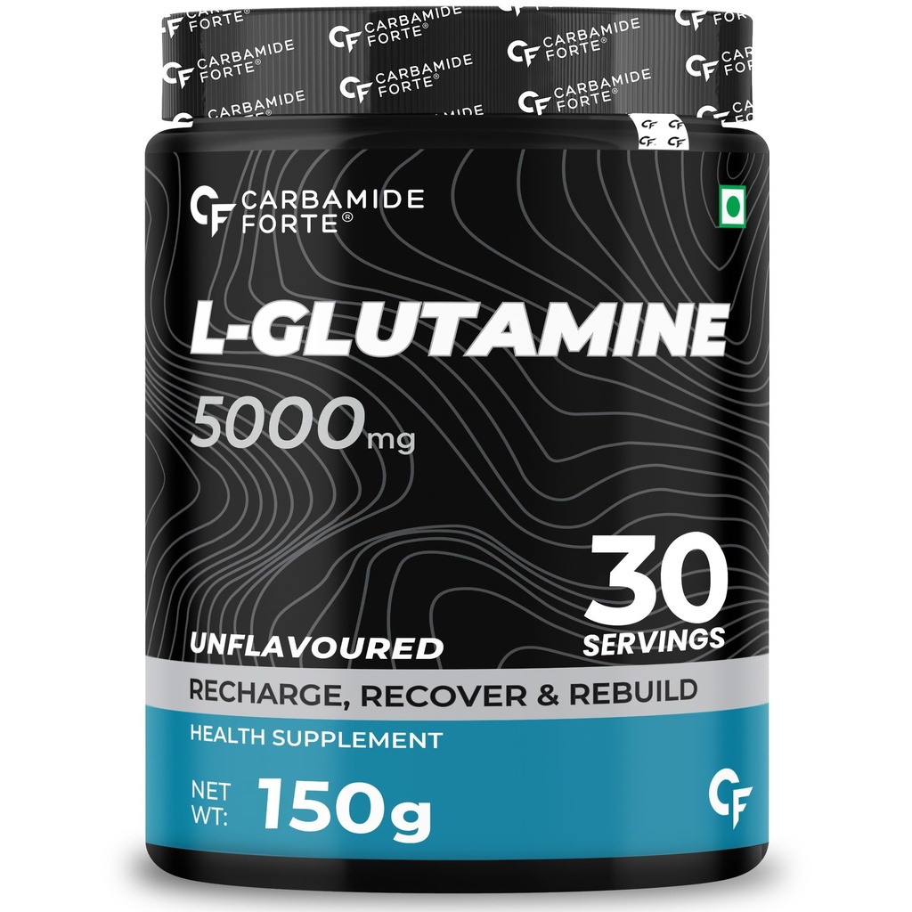 Carbamide Forte L Glutamine Supplement for Men | L Glutamine Powder 5000mg | Glutamine Supplement for Men | Post Workout Muscle Recovery Supplements - Unflavoured - 150 grams